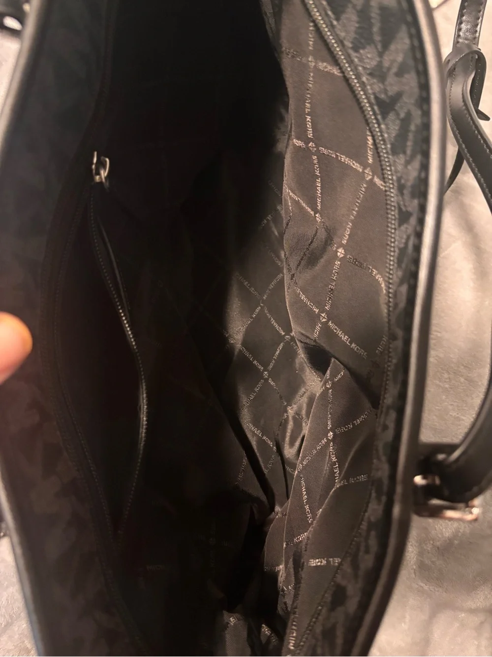 Michael Kors Black MK Monogram Tote with Silver Accent Charm
